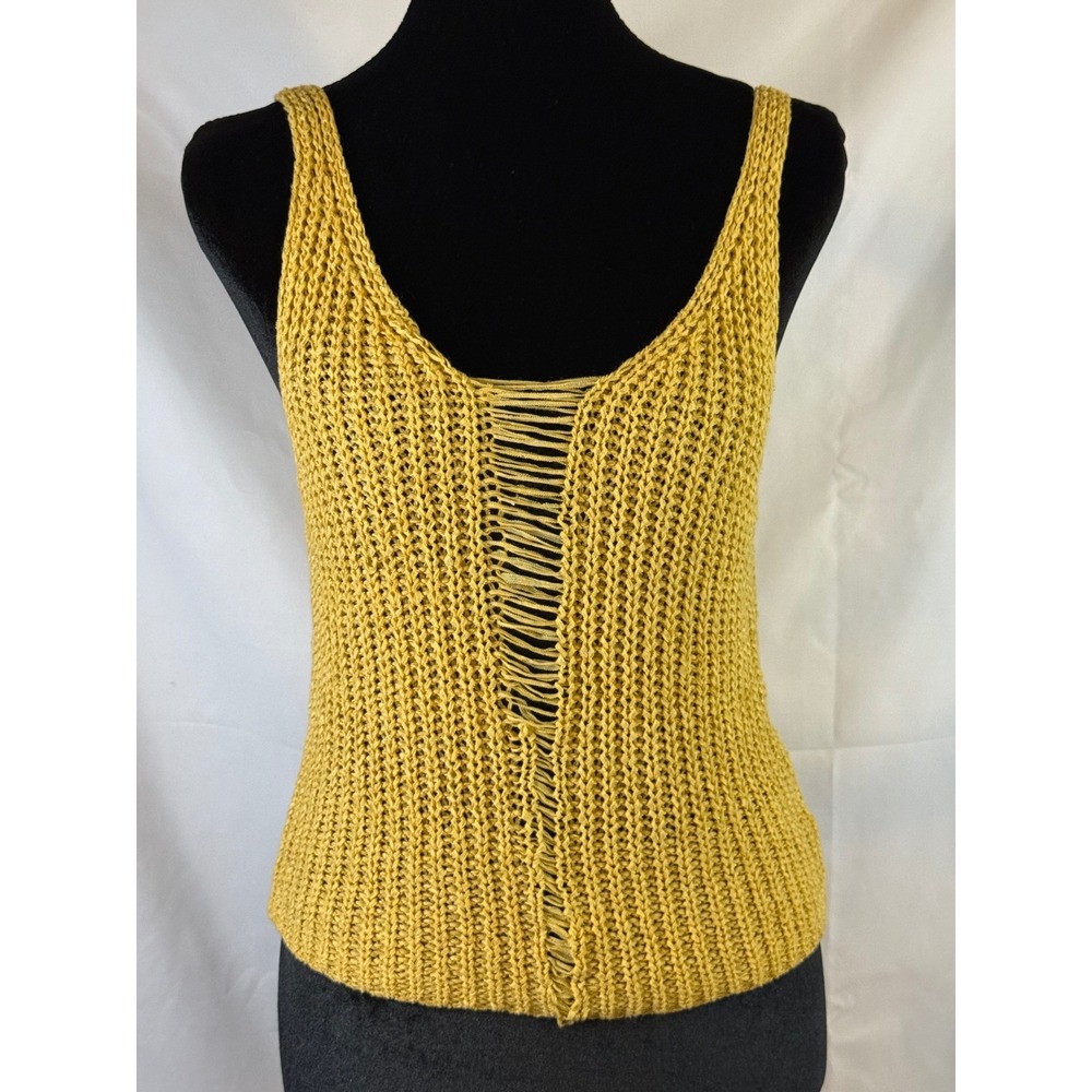 Moon & Madison Womens Mustard Yellow Knit Tank Top Ladder Cutout Size Small